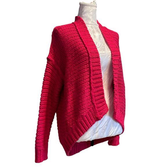 Moth Anthropologie Pink Cardigan Womens Sz XS Open Front High Low Chunky Knit - Picture 3 of 15